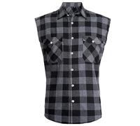 Foweknow Chemise à carreaux pour homme sans manches, style muscle shirt, pour l'été, avec revers, boutonnée, style bûcheron, chemise traditionnelle, avec boutons sur les épaules, chemise élégante pour