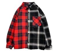 Foweknow Chemise à carreaux pour homme - Veste de bûcheron - Coupe normale - Manches longues - Patchwork - Plaid surdimensionné - Manches longues - Chemise traditionnelle - Chemise ample boutonnée