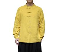 Foweknow Chemise à manches longues pour homme Style chinois Arts martiaux traditionnels Kung Fu, Tai Chi Tang Costume Uniforme Manches longues Coupe droite Chemise de pêcheur Couleur unie Col montant