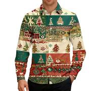 Foweknow Chemise de Noël à manches longues pour homme - Chemise de Noël amusante - Impression 3D - Motif de Noël funky - Chemise de loisirs pour homme, beige, M