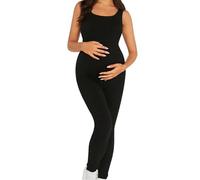 Foweknow Combinaison de maternité - Combinaison de grossesse - Sans manches - Côtelé - Une pièce - Combinaison longue moulante - Dos nu - Sport - Yoga - Combinaison moulante, Noir , M