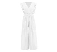 Foweknow Combinaison élégante pour femme - Pour mariage - Jambes longues et larges - Combinaison d'été - Combinaison d'affaires - Combinaison trapèze - Couleur unie - Pantalon de loisirs - Robe de