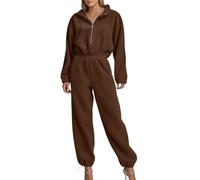 Foweknow Combinaison intégrale pour femme - Légère - Combinaison de loisirs - Élégante - Une pièce - Élégante - Avec fermeture éclair - Couleur unie - Décontractée, café, M