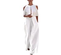 Foweknow Combinaison pour femme élégante et longue d'été - Sans bretelles - Large - Strampler - Uni - Playsuit - Romper - Un morceau - Tenue de fête - Mariage - Pour femme, Blanc., S