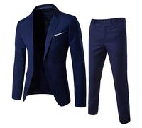 Foweknow Costume 3 pièces pour homme - Coupe ajustée - Sportif - Décontracté - Blazer classique - Pantalon à un bouton - Pantalon chino - Pour mariage, mariage, témoin d'honneur, Marine, XL
