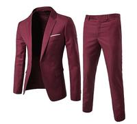 Foweknow Costume 3 pièces pour homme - Coupe ajustée - Sportif - Décontracté - Blazer classique - Pantalon à un bouton - Pantalon chino - Pour mariage, mariage, témoin d'honneur, rouge, L