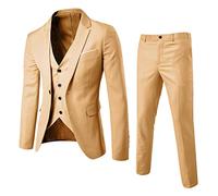Foweknow Costume 3 pièces pour homme Slim Fit Costume de mariage Basique Classique Uni Ensemble complet léger Veste, pantalon de costume, gilet Costume d'été Forme formelle Fermeture à un bouton