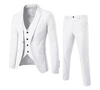 Foweknow Costume 3 pièces pour homme Slim Fit Costume de mariage Basique Classique Uni Ensemble complet léger Veste, pantalon de costume, gilet Costume d'été Forme formelle Fermeture à un bouton