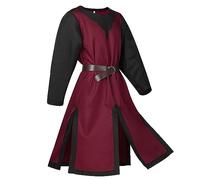Foweknow Costume d'Halloween pour homme - Tunique médiévale - Croisés - Templier Viking - Carnaval - Déguisement gothique - Manches longues - Robe élégante - Bordure - Jupe, vin, M
