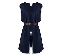 Foweknow Costume médiéval pour homme, tunique à manches courtes, rétro, chemise médiévale, pour homme, décontracté, déguisement viking pour carnaval, cospaly, avec ceinture, unisexe, haut viking,