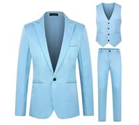 Foweknow Costume pour homme 3 pièces Slim Fit Costume de mariage Basique Classique Uni Ensemble complet léger Veste, pantalon de costume, gilet Costume d'été Forme formelle Fermeture à un bouton