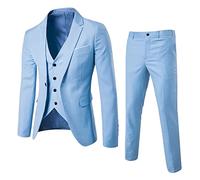 Foweknow Costume pour homme 3 pièces Slim Fit Costume de mariage Basique Classique Uni Ensemble complet léger Veste, pantalon de costume, gilet Costume d'été Forme formelle Fermeture à un bouton