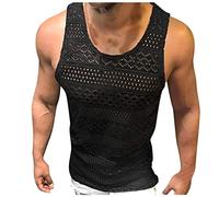 Foweknow Débardeur en maille transparente sans manches pour homme - T-shirt en maille filet transparente - Respirant - Léger - Décontracté - Pour l'été - Sport, Noir , XL