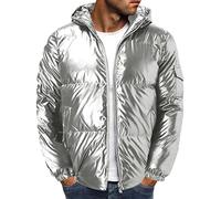Foweknow Doudoune pour homme - Coupe-vent - Imperméable - Veste d'hiver brillante - Veste de sport confortable - Veste mi-saison pour homme - Couleur unie - Veste fonctionnelle tendance avec capuche,