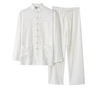 Foweknow Ensemble d'entraînement pour homme, Style chinois décontracté, Ensemble deux pièces en coton et lin Tang, Tenue de printemps et d'automne pour les arts martiaux Tai Chi, Costume sportif