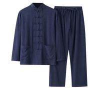 Foweknow Ensemble d'entraînement pour homme, Style chinois décontracté, Ensemble deux pièces en coton et lin Tang, Tenue de printemps et d'automne pour les arts martiaux Tai Chi, Costume sportif