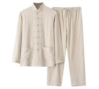 Foweknow Ensemble d'entraînement pour hommes, style chinois, décontracté, ensemble deux pièces en coton et lin, style Tang, printemps-automne, vêtement de combat Tai Chi, ensemble sportif polyvalent à