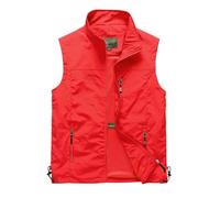 Foweknow Gilet de travail pour homme - Gilet d'été pour homme - Léger - Gilet de pêche - Sans manches - Pour la photographie, la chasse - Décontracté - Respirant - Avec poches, rouge, 4XL