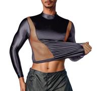 Foweknow Glossy Maillot de corps à manches longues pour homme - Brillant - T-shirt de fitness - T-shirt de musculation - T-shirt léger et respirant - T-shirt à manches longues - Haut de yoga - Costume