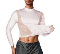 Foweknow Glossy Maillot de corps à manches longues pour homme - Brillant - T-shirt de fitness - T-shirt de musculation - T-shirt léger et respirant - T-shirt à manches longues - Haut de yoga - Costume