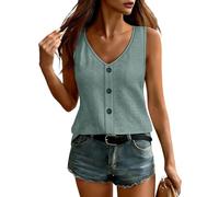 Foweknow Haut d'été élégant pour femme - Col en V - Sans manches - Décontracté - Haut d'été ample - Haut basique sexy - Couleur unie - Confortable - Respirant - Style bohème