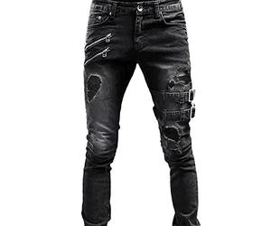 Foweknow Jeans pour homme Stretch Jeans avec coupe régulière Jeans biker Jeans léger Jambe droite Jeans longs Rétro Jeans d'été Tissu denim Pantalon de loisirs Jeans rocker Moto Jeans pour hommes