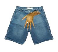 Foweknow Jorts Y2K Short en jean imprimé streetwear pour homme Coupe ample Vintage Coupe large Coupe large Coupe droite Jean en denim pour homme Hip Hip Hip Hanche Empreinte de la main Jean d'été