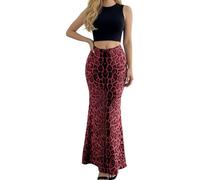 Foweknow Jupe longue à paillettes pour femme - Motif léopard - Paillettes - Jupe crayon sirène - Taille haute - Ligne A - Jupe de fête scintillante - Longue Y2K Streetwear Stretch Patchwork - Jupe de