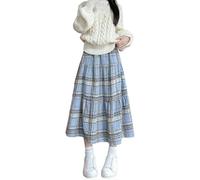 Foweknow Jupe plissée pour femme - Jupe mi-longue - Taille haute - À carreaux - Jupe tartan élégante et ample - Style rétro - Jupe longue d'hiver pour Noël - Jupe patineuse à carreaux, bleu, L