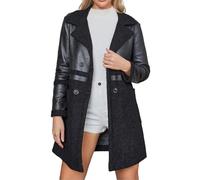 Foweknow Manteau en cuir pour femme en polaire teddy - Veste d'hiver en cuir synthétique avec long manteau en peluche à revers - Parka mi-saison - Vêtement d'extérieur chaud - Cardigan gothique