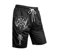 Foweknow Mythologie nordique Short pour homme avec poches latérales Impression 3D Short d'été Viking Tatouage Pantalon Vacances à la plage Short de sport avec cordon de serrage Coupe décontractée