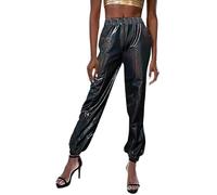 Foweknow Pantalon de jogging pour femme avec brillance métallique - Décontracté - Paillettes - Coloré - Hip Hop - Streetwear - Confortable - Pantalon de loisirs - Tenue de Nouvel An - Mode lisse