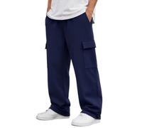 Foweknow Pantalon de sport en polaire pour homme - Confortable - Coupe ample - En coton - Avec poches et cordon de serrage - Couleur unie - Long - Pantalon de sport, Marine 01., M