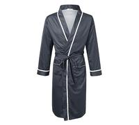Foweknow Peignoir en coton pour homme - Léger - Long - Robe de chambre à manches longues - Rayures verticales - Simplicité - Chemise de nuit - Manteau de maison - Veste de pyjama, bleu, L