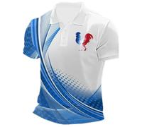 Foweknow Polo pour homme à manches courtes Drapeau de la France T-shirt de sport Hommes Polo d'été Sport Respirant Séchage rapide Polo avec boutonnière Confortable T-shirt de golf décontracté, 03 bleu