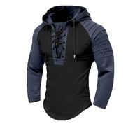 Foweknow Pull à capuche pour homme - Blocs de couleurs - Avec lacets - Oversize - Pull à manches longues - Cordon de serrage - Décontracté - Pour l'extérieur - Streetwear, Noir , 3XL