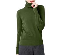 Foweknow Pull en tricot pour femme - Élégant - Couleur unie - Pull à col roulé - Tricot fin - Pull d'hiver - Coupe ajustée - Basic - Manches longues - Haut douillet - Stretch - Chaud, Vert armée 2., S
