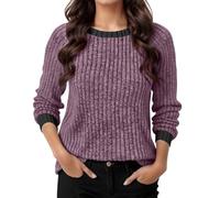 Foweknow Pull Femme Col Rond T-shirt à Manches Longues Décontracté Pull Tricoté Bicolore Lâche Manches Longues Élégant Tunique Automne Tenue Basique Haut Doux Pull Sweatshirt Automne Hiver Pull