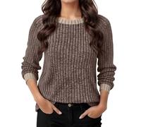 Foweknow Pull Femme Col Rond T-shirt à Manches Longues Décontracté Pull Tricoté Bicolore Lâche Manches Longues Élégant Tunique Automne Tenue Basique Haut Doux Pull Sweatshirt Automne Hiver Pull