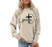Foweknow Pull pour femme Croix Chrétienne Sweat-shirt surdimensionné Vintage Sweat à capuche décontracté polyvalent Pull de travail Imprimé Lettres Chemise religieuse à manches longues Pull