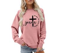 Foweknow Pull pour femme Croix Chrétienne Sweat-shirt surdimensionné Vintage Sweat à capuche décontracté polyvalent Pull de travail Imprimé Lettres Chemise religieuse à manches longues Pull