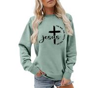 Foweknow Pull pour femme Croix Chrétienne Sweat-shirt surdimensionné Vintage Sweat à capuche décontracté polyvalent Pull de travail Imprimé Lettres Chemise religieuse à manches longues Pull
