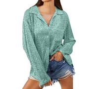 Foweknow Pulls Femmes Paillettes Blouses Festives Hauts Brillants Tunique Chemises à Paillettes pour Femmes Manches Longues Élégant Vêtements d'extérieur décontractés Clubwear Streetwear, vert, M