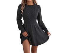 Foweknow Robe en tricot à manches longues pour femme - Col rond - Coupe ajustée - Mini robe élégante en maille fine - Robe décontractée - Robe d'automne et d'hiver - Couleur unie - Robe pull tendance