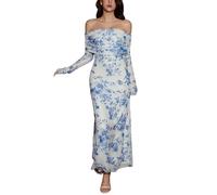 Foweknow Robe longue pour femme - Motif floral - Sans manches - Robe d'été élégante - Dos nu - Coupe droite - Robe crayon sexy - Robe moulante - Robe florale - Camisole, bleu, XS