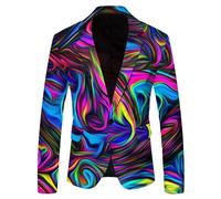 Foweknow Sakko Veste de costume arc-en-ciel pour homme - Costume de carnaval - Manches longues - Blazer coloré - Veste sportive - Un bouton - Veste de loisirs - Pour fête, mariage, bal de fin d'année,
