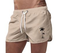 Foweknow Short de bain court pour homme - Short de plage respirant - Séchage rapide - Avec poches - Taille élastique - Imprimé noix de coco - Short de sport pour les vacances à Hawaï, kaki, S
