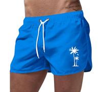 Foweknow Short de bain court pour homme - Short de plage respirant - Séchage rapide - Avec poches - Taille élastique - Imprimé noix de coco - Short de sport pour les vacances à Hawaï, bleu, M