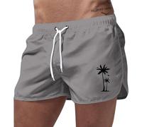 Foweknow Short de bain court pour homme - Short de plage respirant - Séchage rapide - Avec poches - Taille élastique - Imprimé noix de coco - Short de sport pour les vacances à Hawaï, gris, M