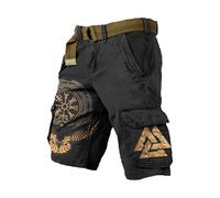 Foweknow Short de travail pour homme - Imprimé rétro - Short cargo - Short nordique - Sport de plein air - Short tactique Viking - Short d'été léger et élégant - Short de loisirs, Noir , M